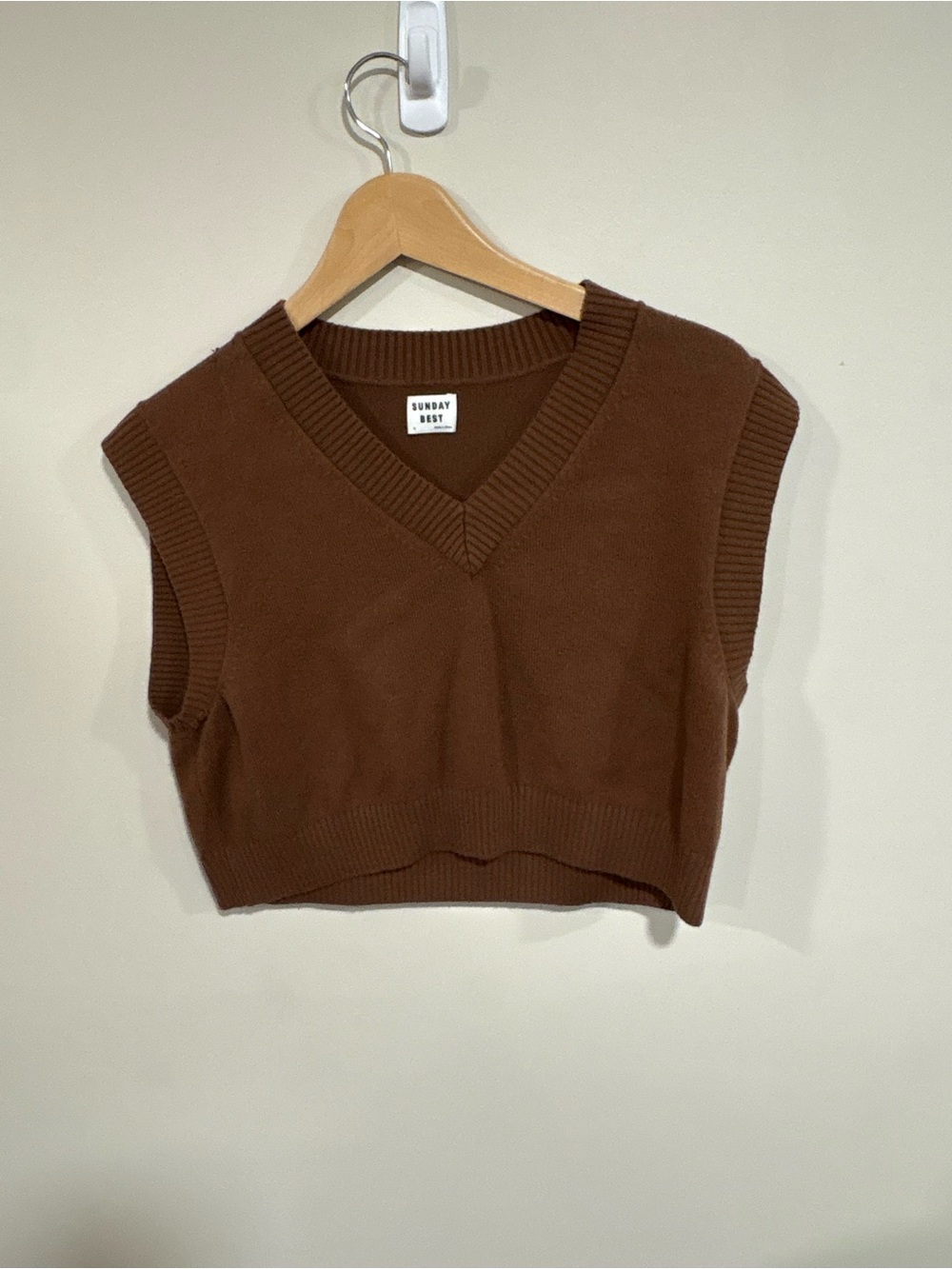 Sunday Best Brown V-Neck Cropped Knit Vest